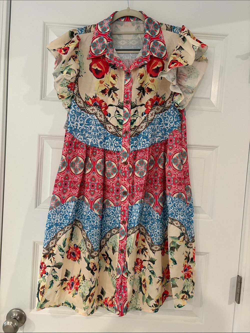 Ladies' Floral Patchwork Button-Front Dress - Multicolor